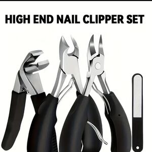 4pc Heavy Duty Stainless Steel High-End Nail Clipper Set Curved Blade Wide Mouth